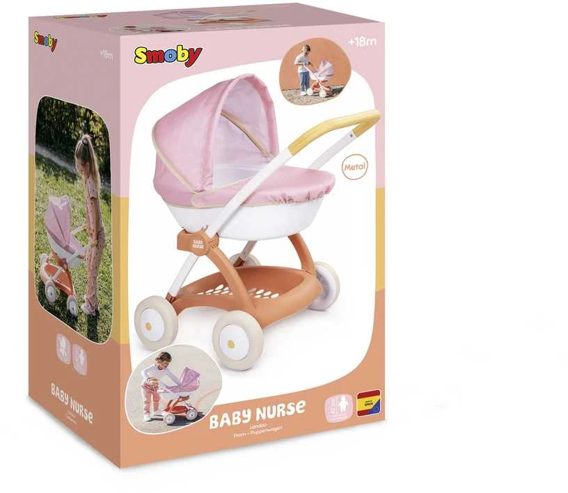 Lėlių vežimėlis Smoby Baby Nurse, balta/rožinė