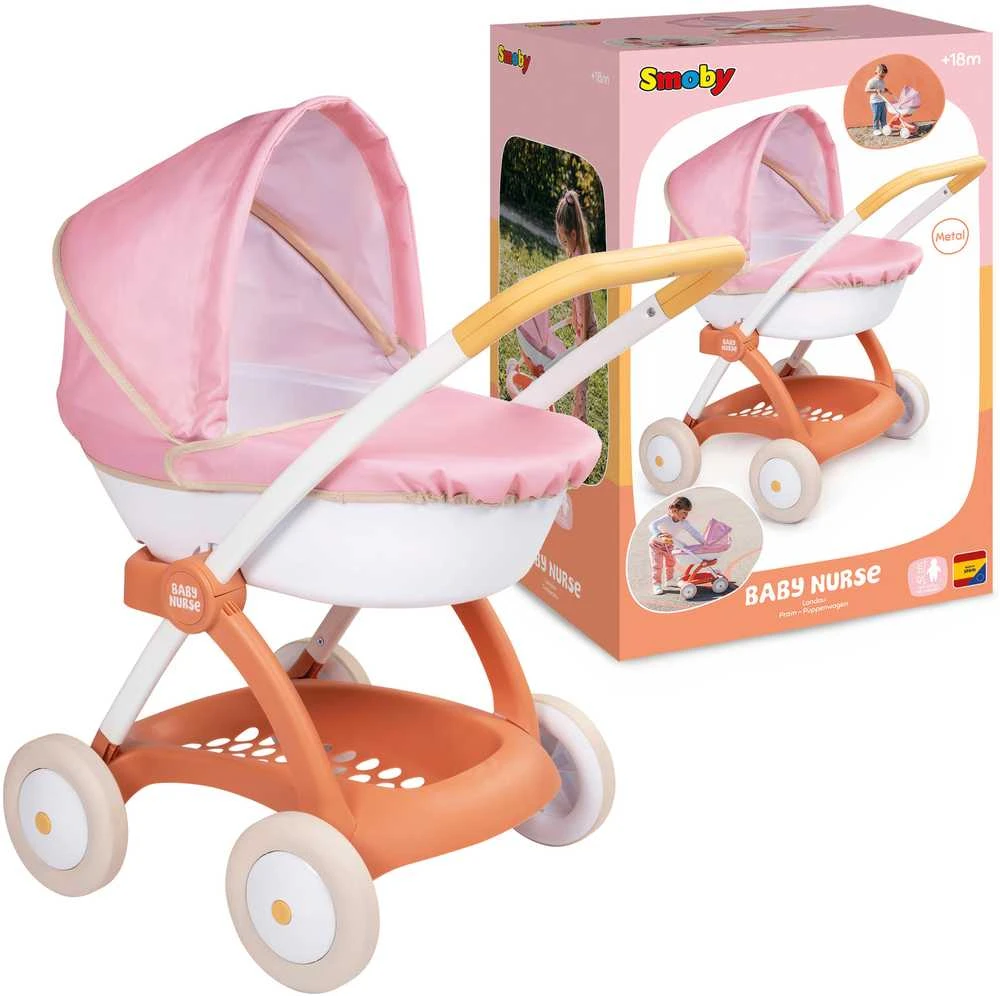 Lėlių vežimėlis Smoby Baby Nurse, balta/rožinė