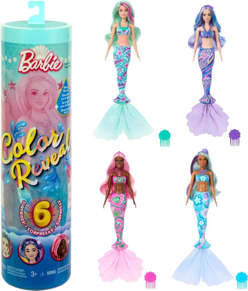Mattel BARBIE COLOR REVEAL undinės siurprizų rinkinys, giliųjų vandenų serija (HRK12)