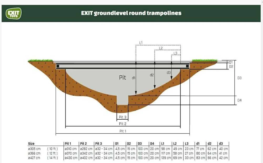 Įleidžiamas batutas EXIT Silhouette ø183 cm su apsauginiu tinklu, juodas