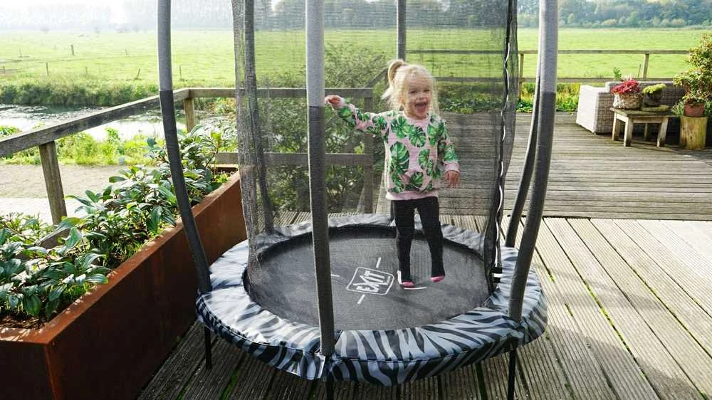 Batutas EXIT Tiggy Junior su apsauginiu tinklu ø140 cm, juodas/pilkas