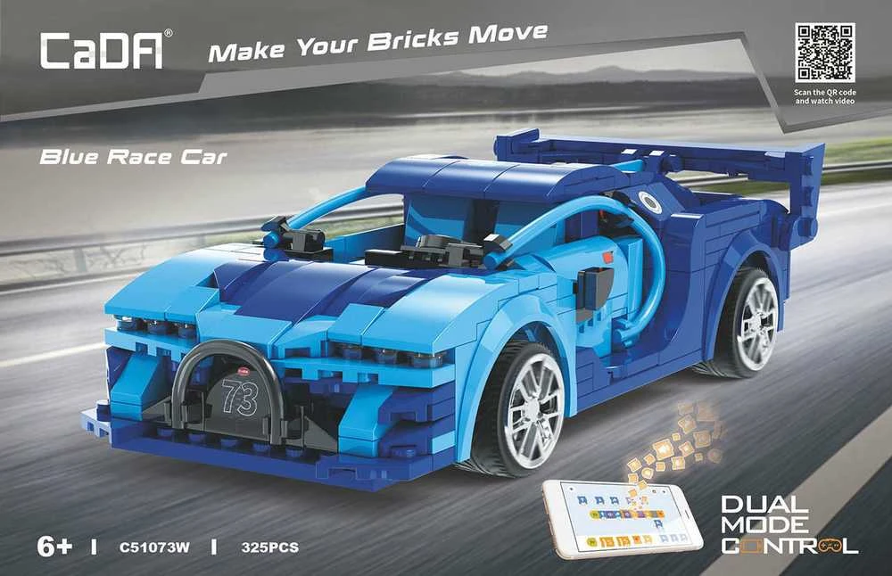 Klocki konstrukcyjne CaDA Zdalnie sterowany samochód Lentyninė mašinėlė Wyścigówka Važiuoklė RC Mėlyna Race Car Dual Mode 325 dalys