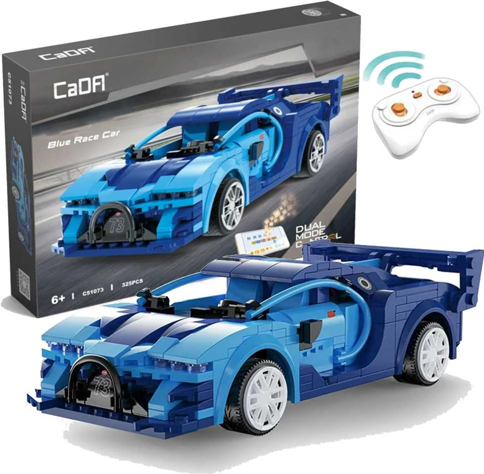 Klocki konstrukcyjne CaDA Zdalnie sterowany samochód Lentyninė mašinėlė Wyścigówka Važiuoklė RC Mėlyna Race Car Dual Mode 325 dalys