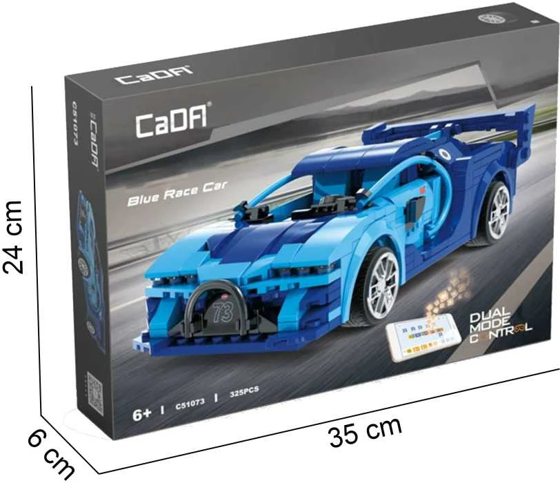 Klocki konstrukcyjne CaDA Zdalnie sterowany samochód Lentyninė mašinėlė Wyścigówka Važiuoklė RC Mėlyna Race Car Dual Mode 325 dalys