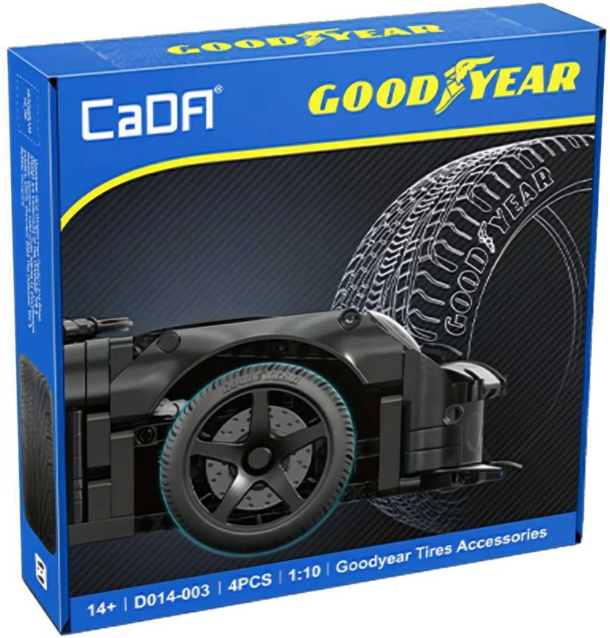 CaDA licencijuotas padangų komplektas Goodyear 1:10 RC transporto priemonėms ir statiniams modeliams 4 dalys D014-003