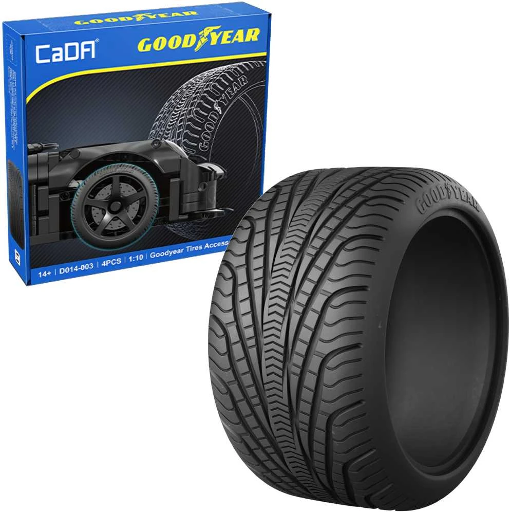 CaDA licencijuotas padangų komplektas Goodyear 1:10 RC transporto priemonėms ir statiniams modeliams 4 dalys D014-003
