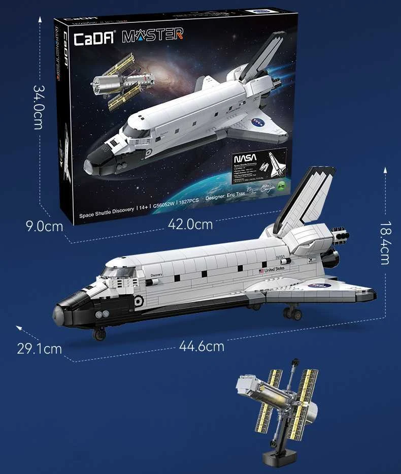 „CaDA Master NASA“ konstruktoriaus kaladėlės, erdvėlaivio „Discovery Space Shuttle“ modelis, 1827 detalės