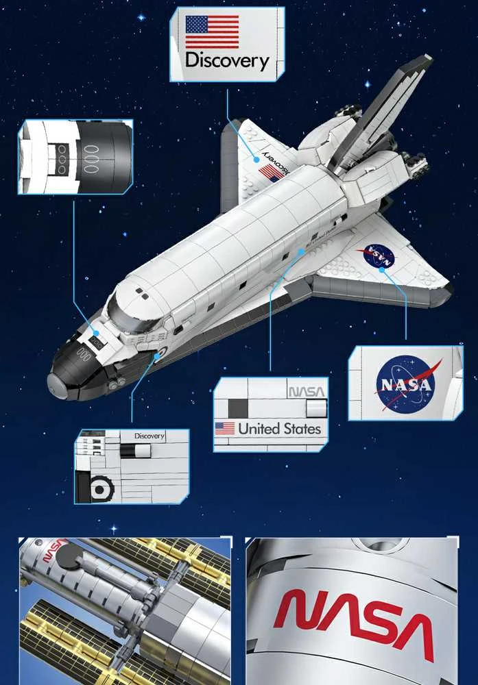 „CaDA Master NASA“ konstruktoriaus kaladėlės, erdvėlaivio „Discovery Space Shuttle“ modelis, 1827 detalės