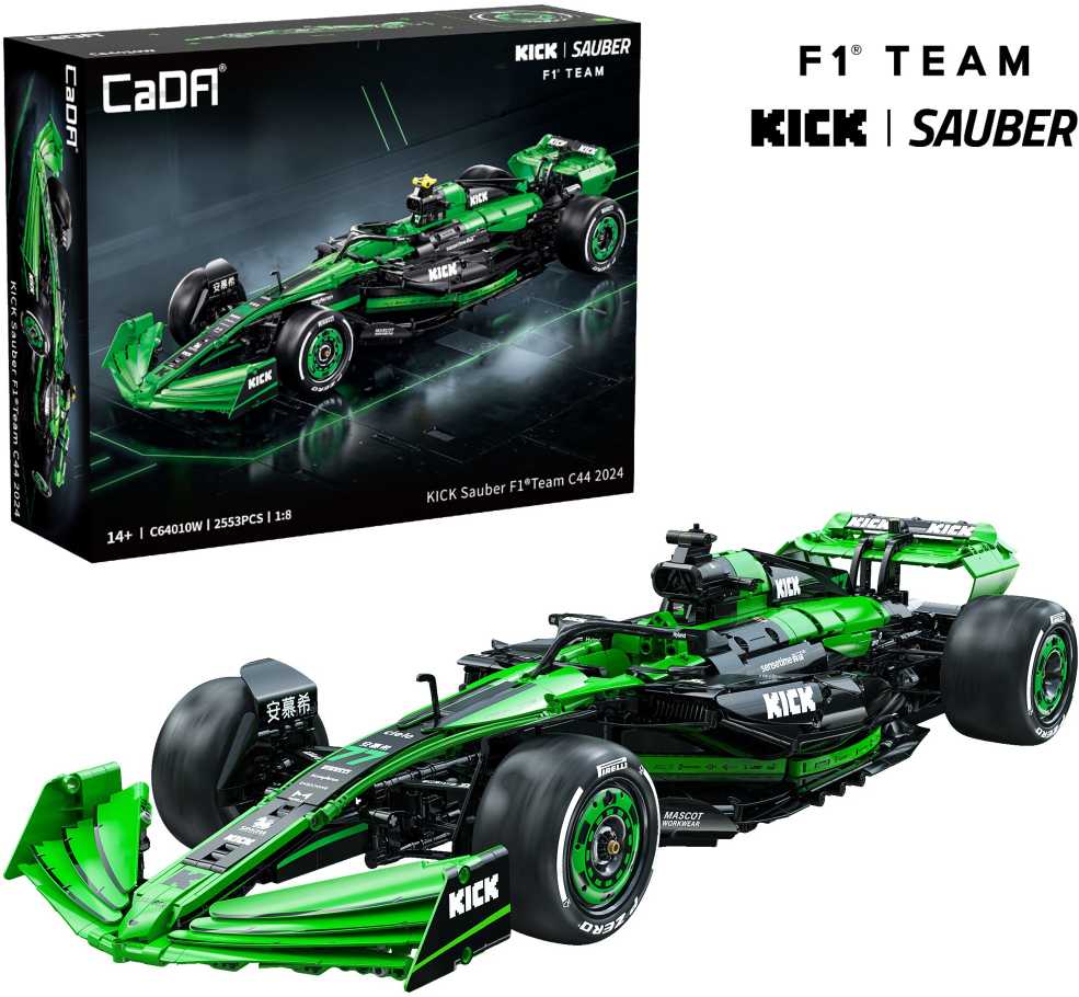 CaDA statybinės plytos F1 Kick Sauber sportinis lenktyninis automobilis 2553 vienetai C64010W