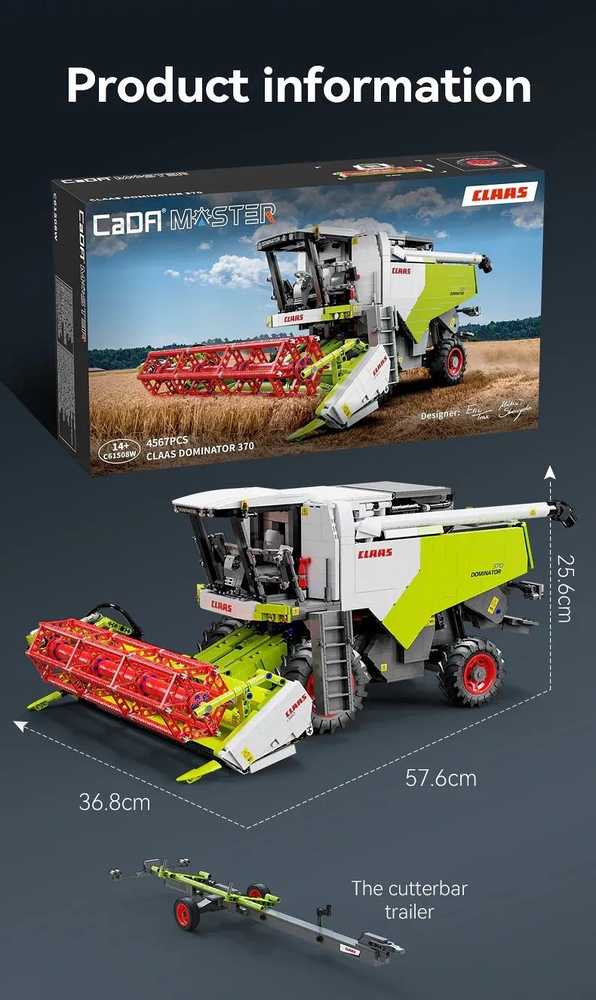 CaDA statybiniai blokai Claas Dominator 370 kombaino mastelis 1:17 58 cm 4567 elementai