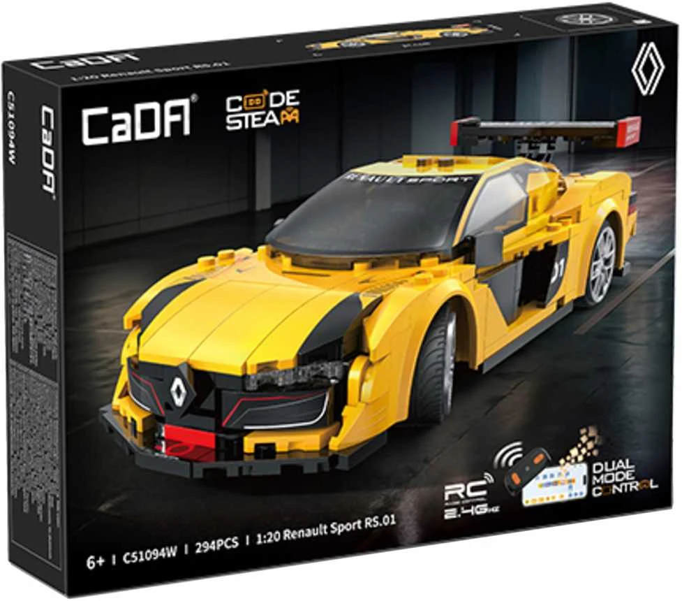 CaDA statybiniai blokai Nuotolinio valdymo automobilis Sportinis automobilis 21 cm 1:20 Renault Sport RS.01 294 detalės RC dvigubo režimo C51094W