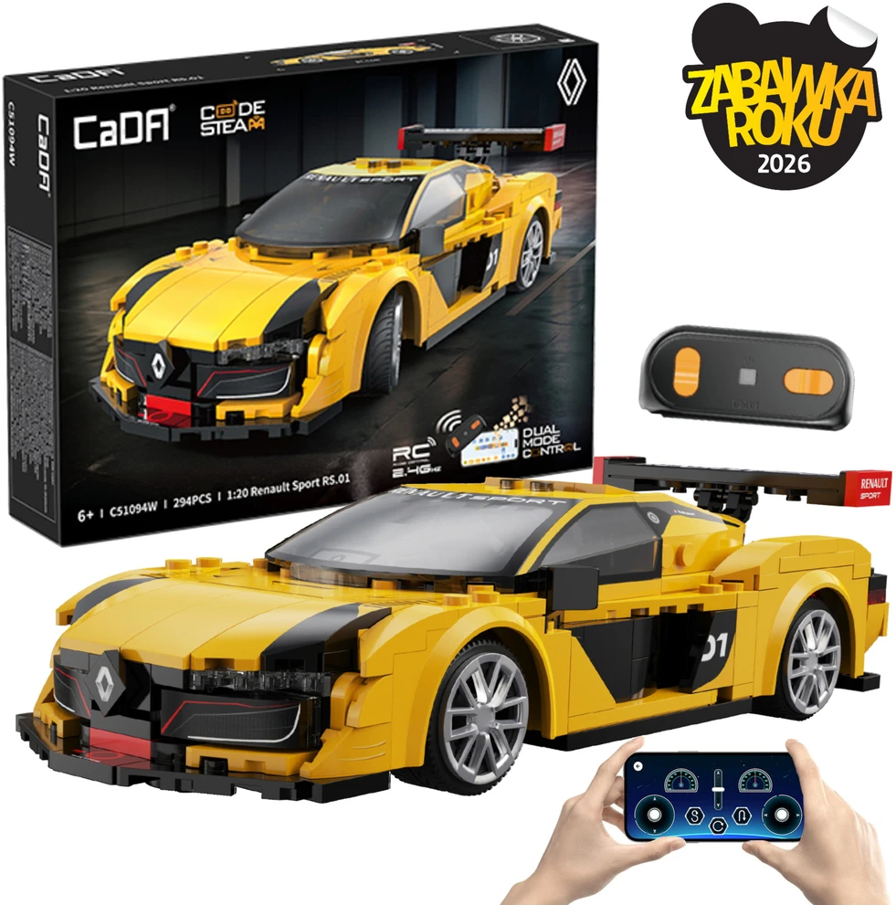 CaDA statybiniai blokai Nuotolinio valdymo automobilis Sportinis automobilis 21 cm 1:20 Renault Sport RS.01 294 detalės RC dvigubo režimo C51094W
