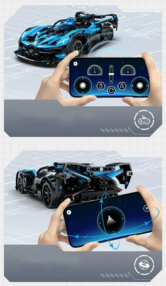 CaDA statybiniai blokai „Racer“ nuotoliniu būdu valdomas lenktyninis automobilis „Bluefire Spectre“ sportinis automobilis, 421 detalė, RC