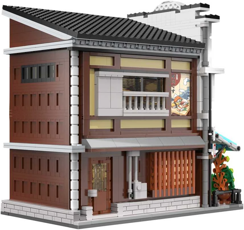 CaDA Statybiniai blokai Sushi Shop Japoniško stiliaus pastato LED lemputė 1665 vnt C66018W