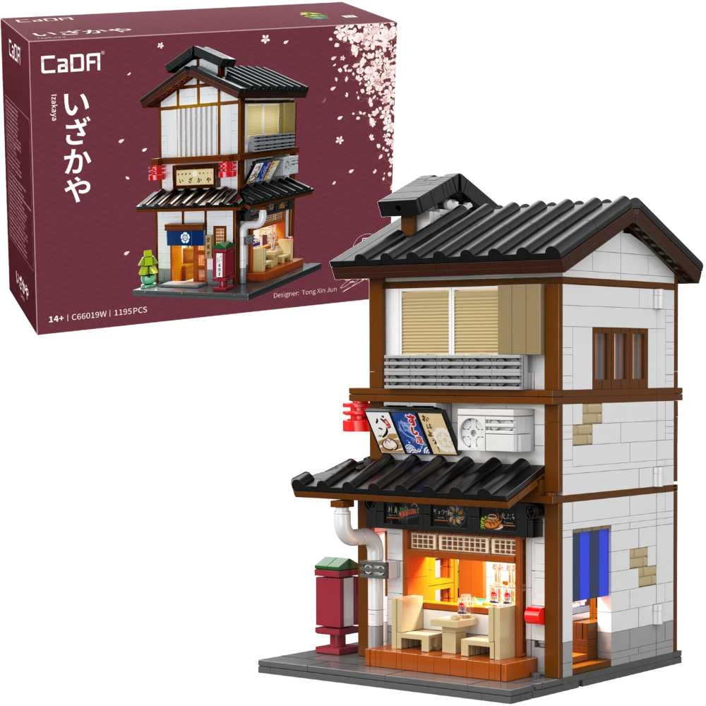 CaDA statybiniai kaladėlės Izakajos japoniško stiliaus užeigos pastatas su LED šviesa, 1195 detalės, C66019W