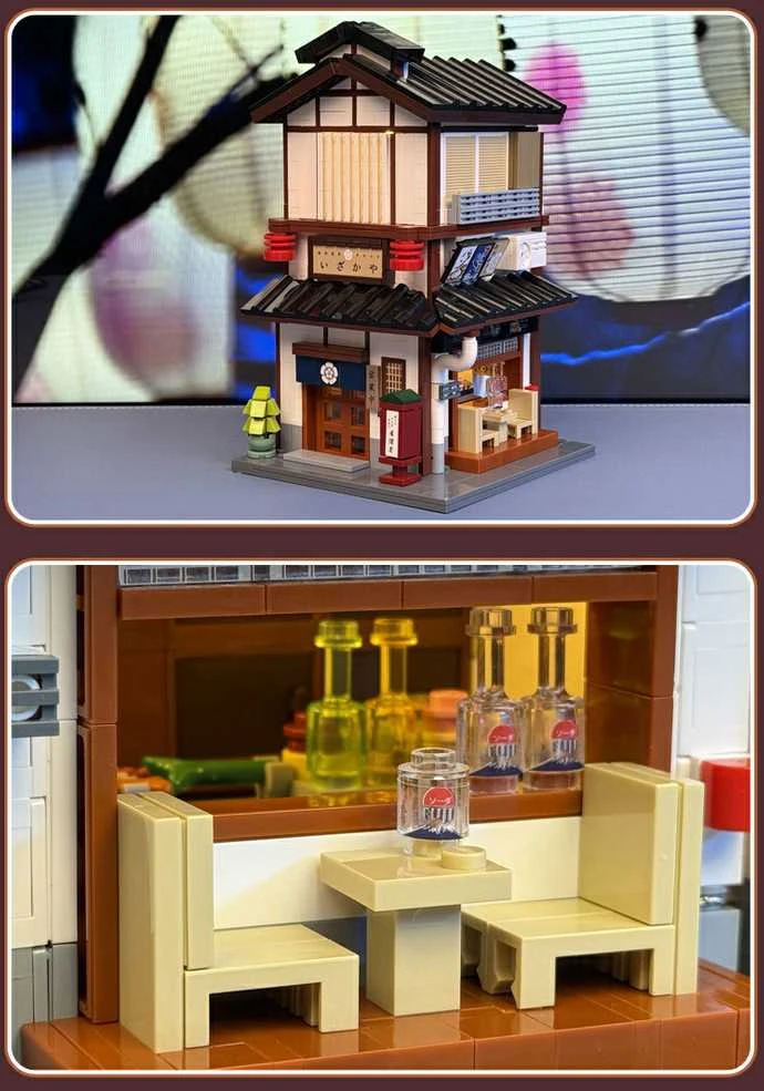 CaDA statybiniai kaladėlės Izakajos japoniško stiliaus užeigos pastatas su LED šviesa, 1195 detalės, C66019W