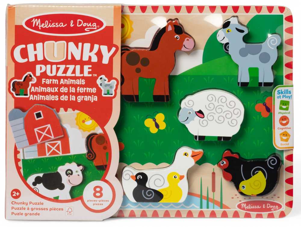 Melissa & Doug Mediniai dėlionės „Kaimo gyvuliai: arklys, avis, višta“ („Melissa &amp; Doug“)