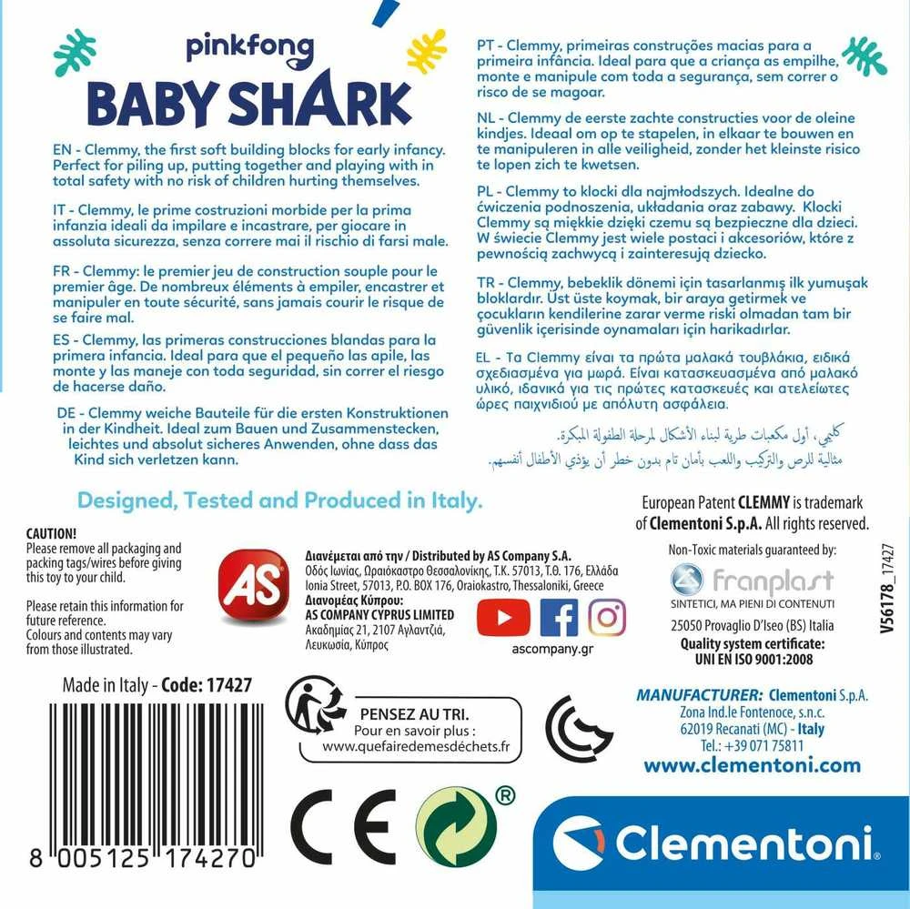 Clementoni minkštas Clemmy Baby Shark Gelton kibirėlis 17427