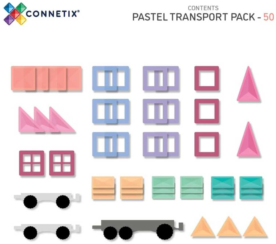 Connetix pastelinis TRANSPORTO rinkinys 50 dalių
