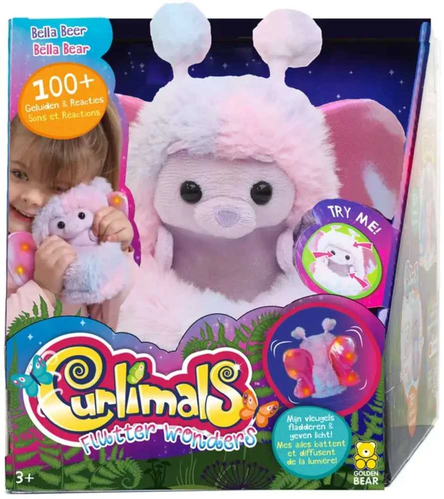 Curlimals Flutter Wonders Meškiukas Bella spalvingas interaktyvus pliušinis talismanas 18 cm