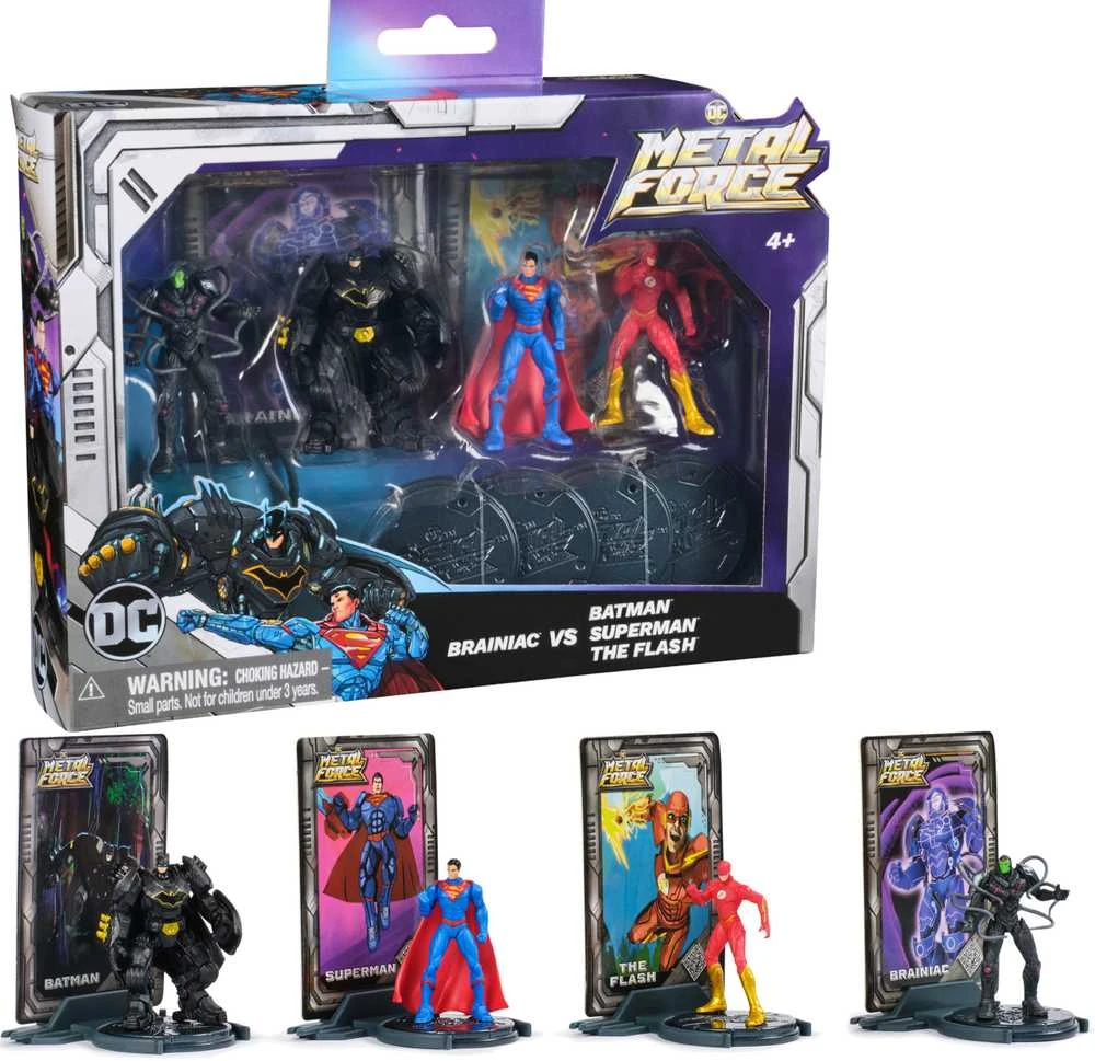 Spin Master DC Comics Rinkinio figūrėlė Metal Force Batman Superman Brainiac The Flash + metalinės kortelės