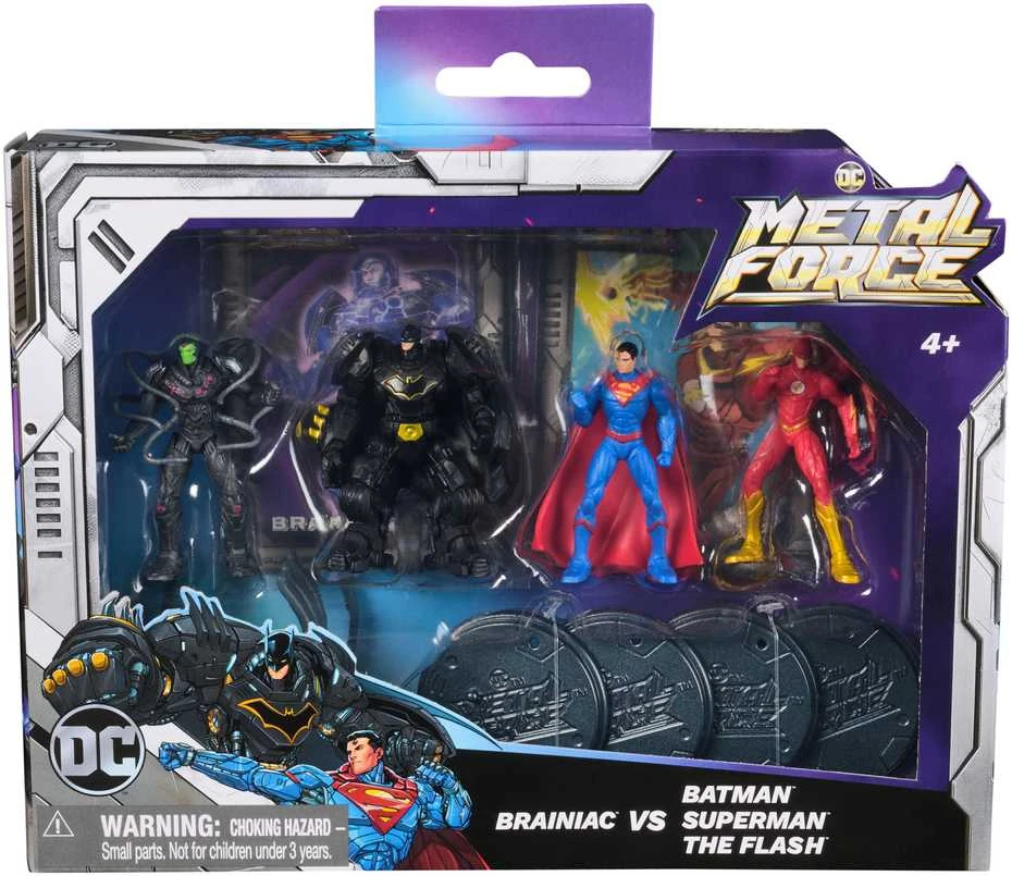 Spin Master DC Comics Rinkinio figūrėlė Metal Force Batman Superman Brainiac The Flash + metalinės kortelės