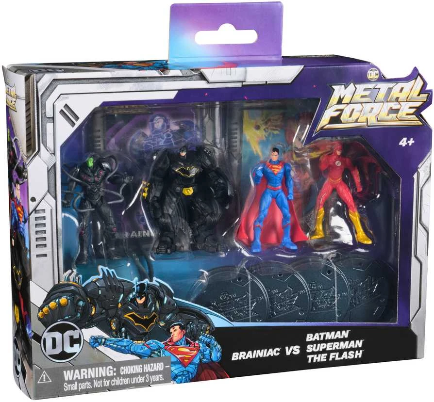 Spin Master DC Comics Rinkinio figūrėlė Metal Force Batman Superman Brainiac The Flash + metalinės kortelės