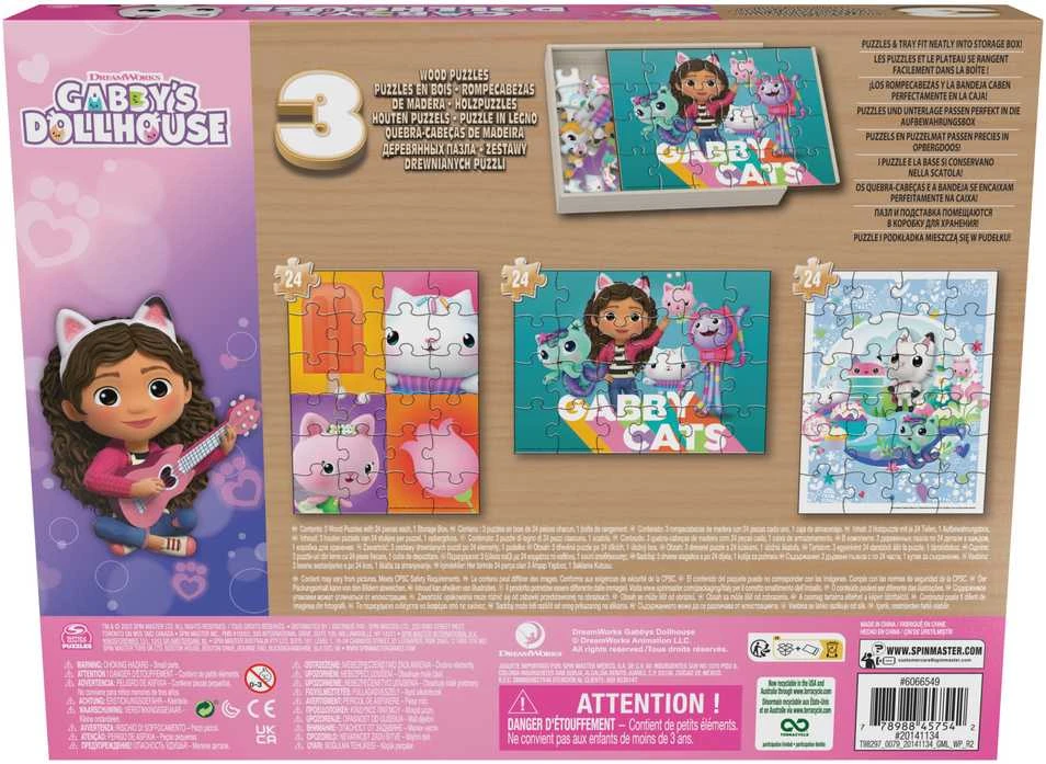 Dėlionė Spin Master Gabby's Dollhouse 3x24 vnt. Mediniai galvosūkiai