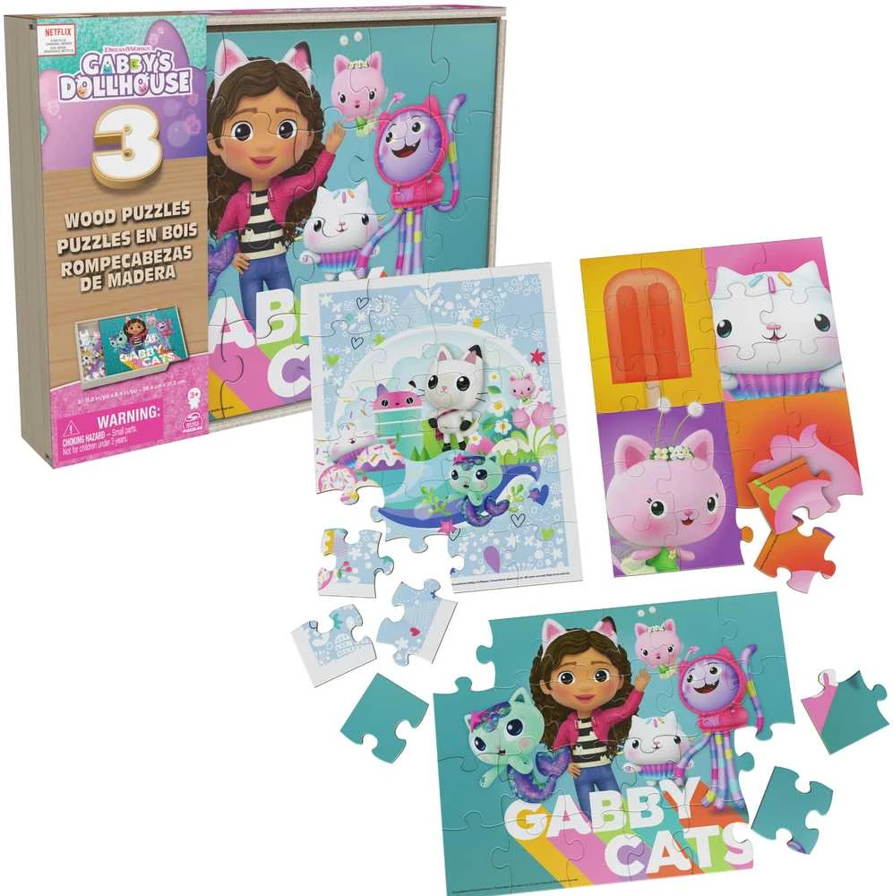 Dėlionė Spin Master Gabby's Dollhouse 3x24 vnt. Mediniai galvosūkiai