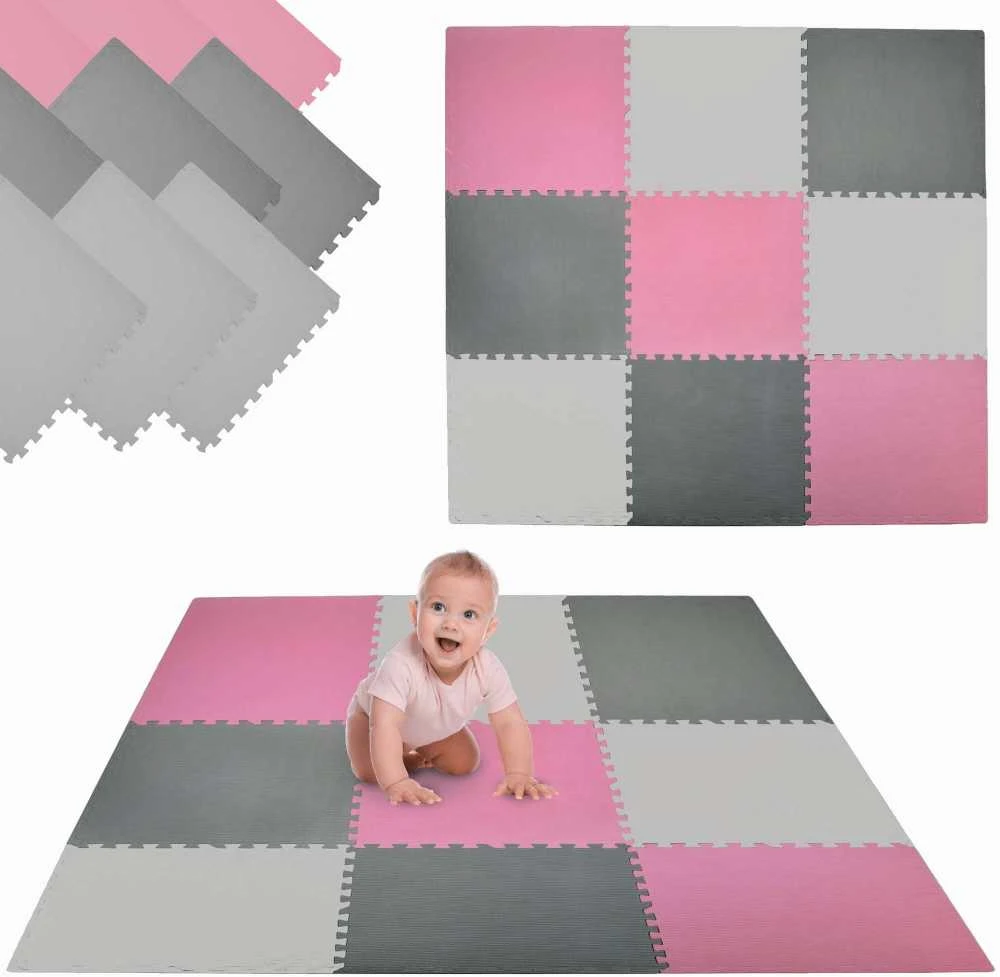 Dėlionė Humbi Foam Mat Foam Puzzle 9 vnt. rožinis grafito pilkas 180 x 180 x 1 cm