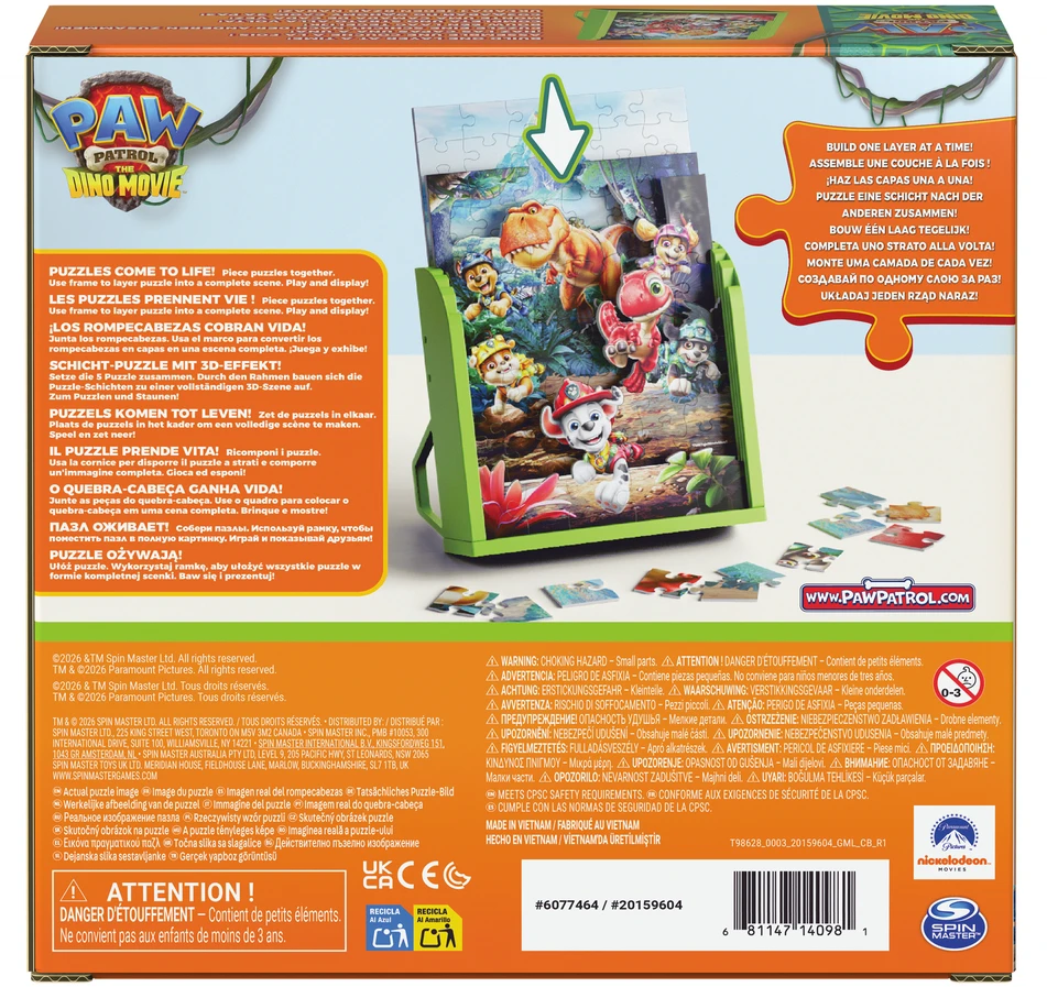 Dėlionė Sm Games Puzzles Psi Patrol I Dinozaury Film Dino Puzzle 5 Układanek 3d 125 El. + Podstawka