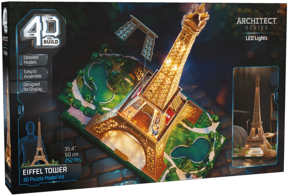 Dėlionė Puzzle 4D Build muzikinis centras Eiffla su podświetleniem LED modelis 3D do złożenia 90 cm
