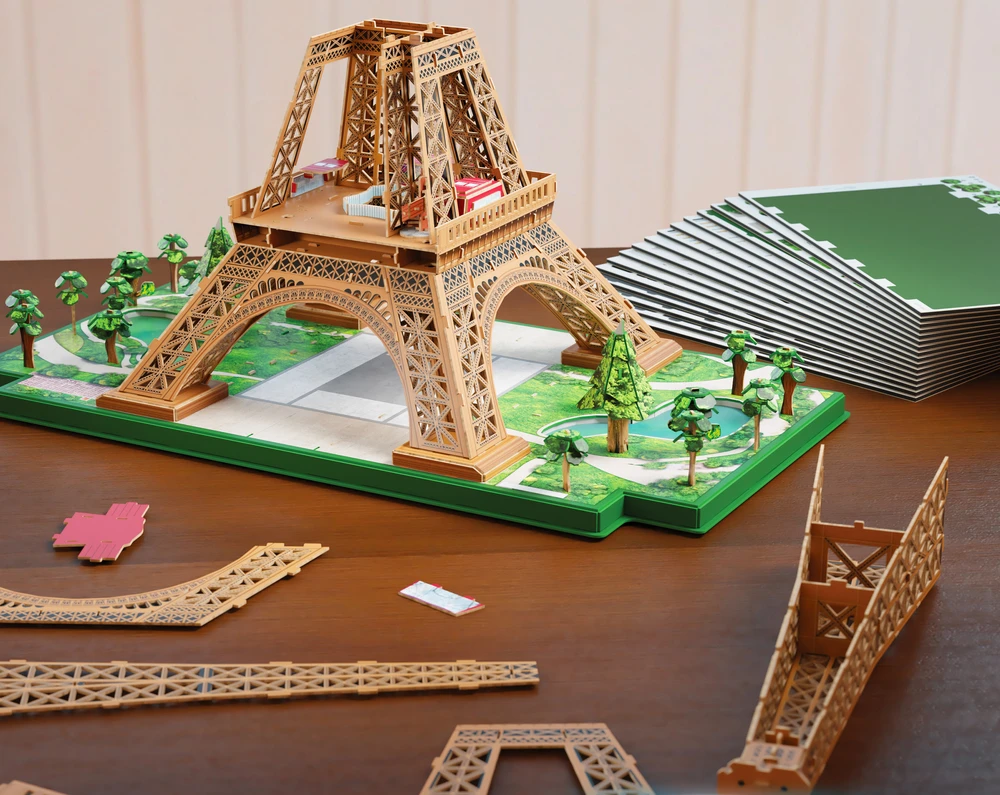 Dėlionė Puzzle 4D Build muzikinis centras Eiffla su podświetleniem LED modelis 3D do złożenia 90 cm