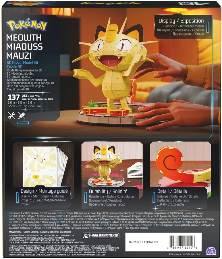 Dėlionė Puzzle 4D Build Pokemon Meowth kačiukas 3D modelis surinkimui