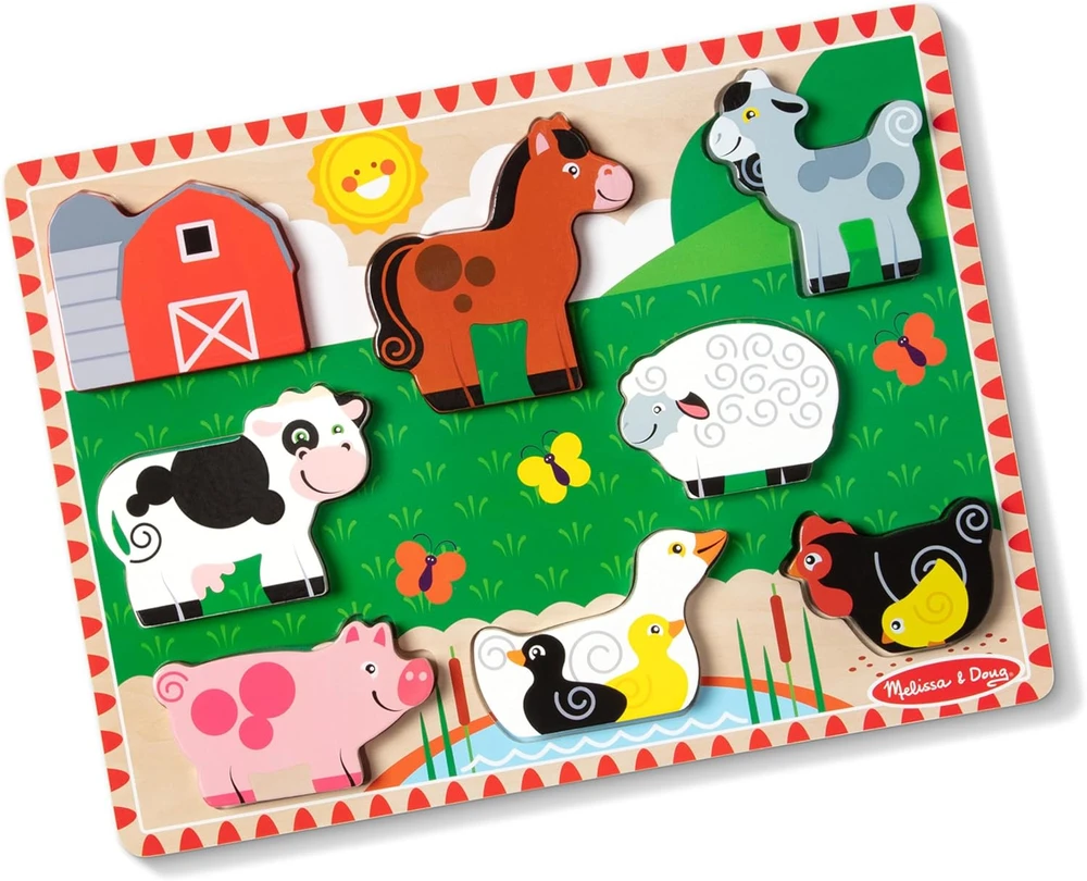 Melissa & Doug Mediniai dėlionės „Kaimo gyvuliai: arklys, avis, višta“ („Melissa &amp; Doug“)