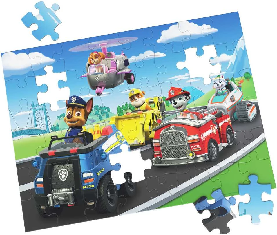 Paw Patrol dėlionė Chase Skye komanda Marshall transporto priemonės 48 detalės 27,9 x 38,1 cm