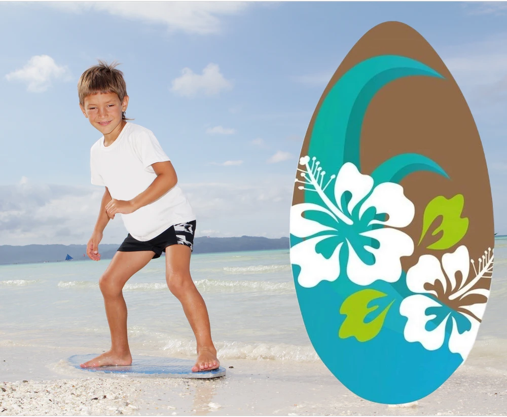 Skimboard banglenčių lenta plaukimui 96 cm medinė su gėlėmis
