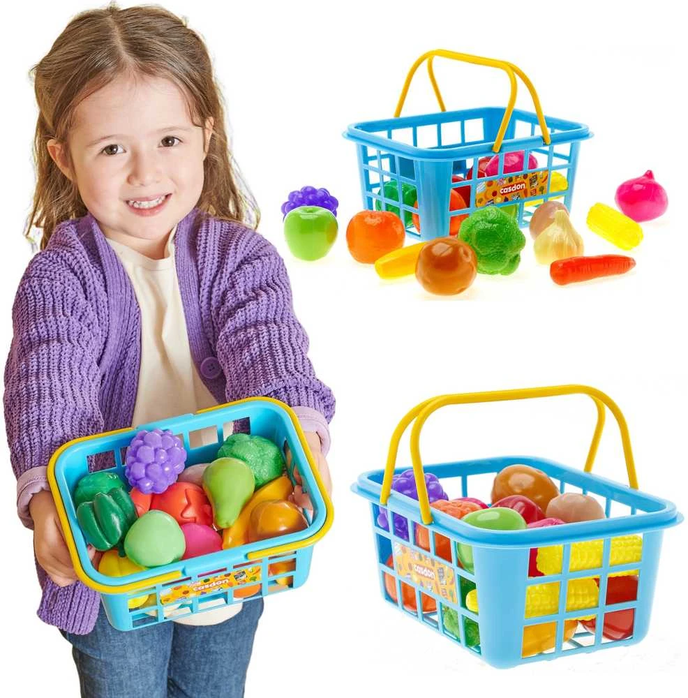Didelis rinkinys Plastikinės Daržovės Vaisiai Virtuvei Pirkinių krepšelis Casdon 21 cm