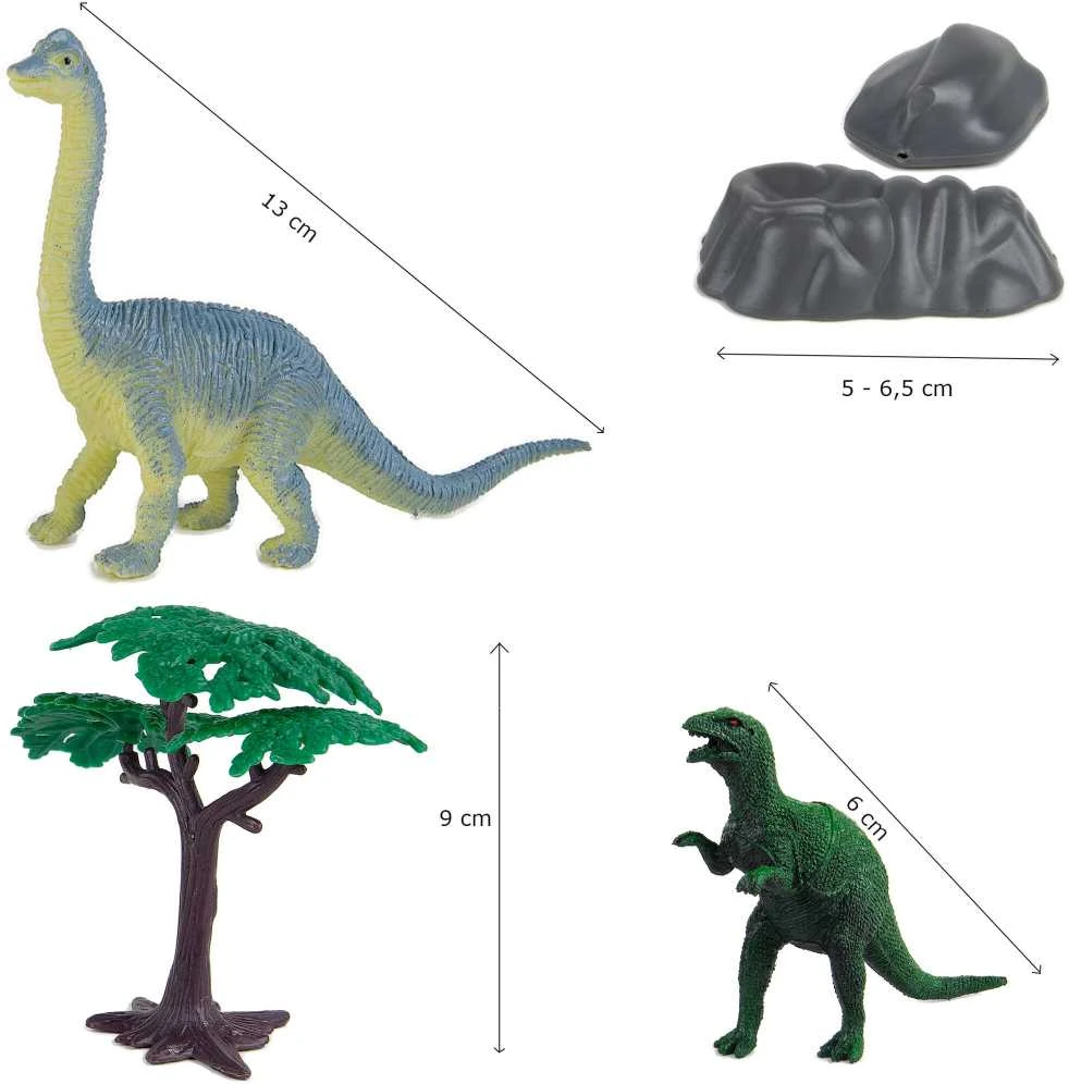 Dinozaurai Figūrėlės Didelės Rinkinys Indelyje + Priedai 40 Vnt 5-13 cm Boley