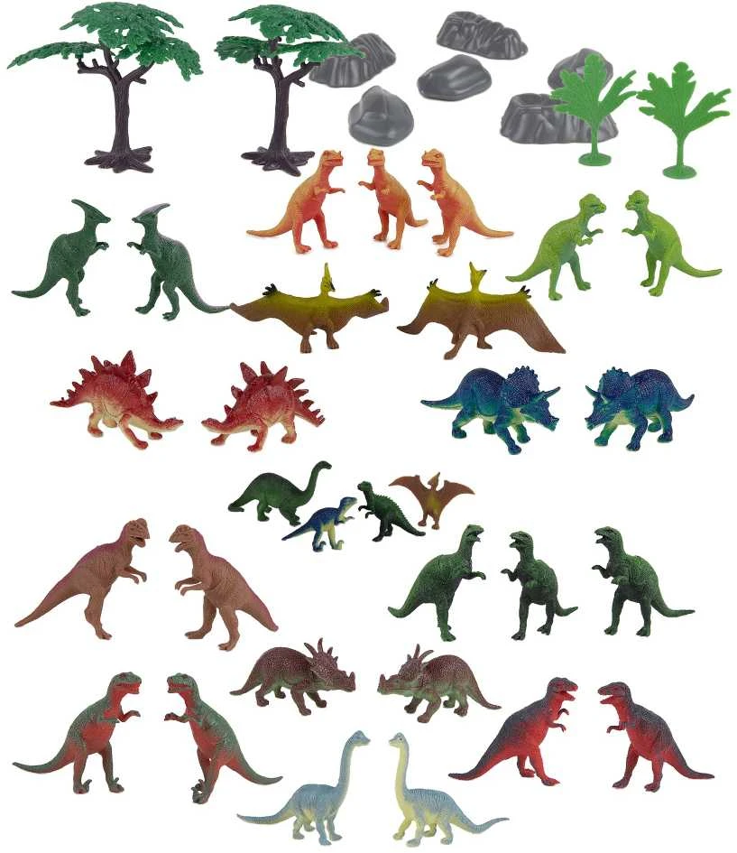 Dinozaurai Figūrėlės Didelės Rinkinys Indelyje + Priedai 40 Vnt 5-13 cm Boley