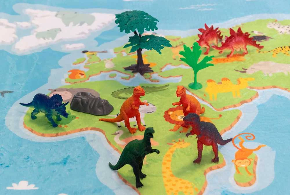Dinozaurai Figūrėlės Didelės Rinkinys Indelyje + Priedai 40 Vnt 5-13 cm Boley