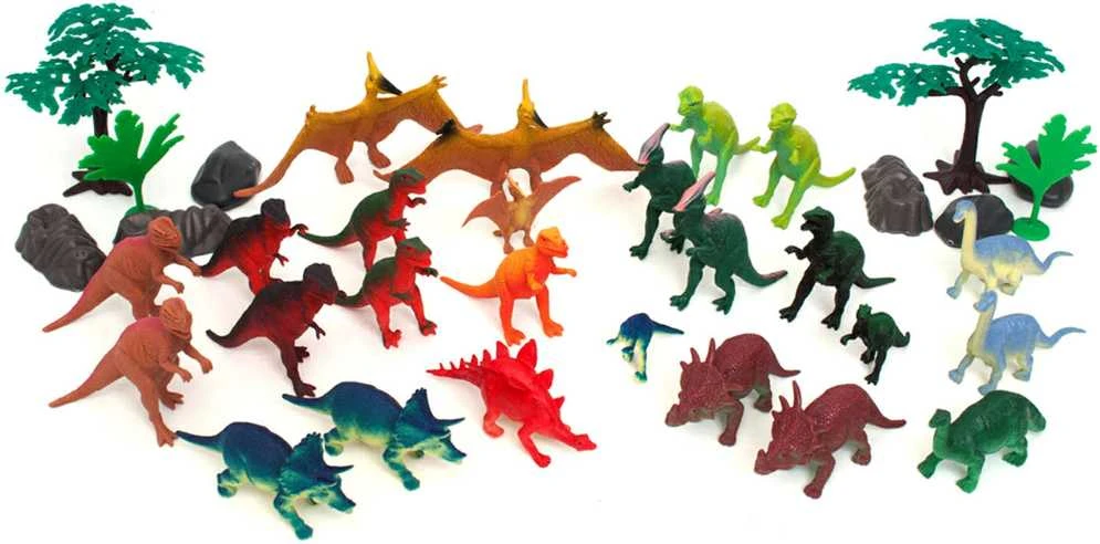 Dinozaurai Figūrėlės Didelės Rinkinys Indelyje + Priedai 40 Vnt 5-13 cm Boley
