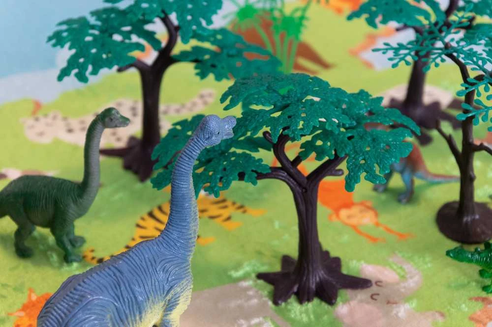 Dinozaurai Figūrėlės Didelės Rinkinys Indelyje + Priedai 40 Vnt 5-13 cm Boley