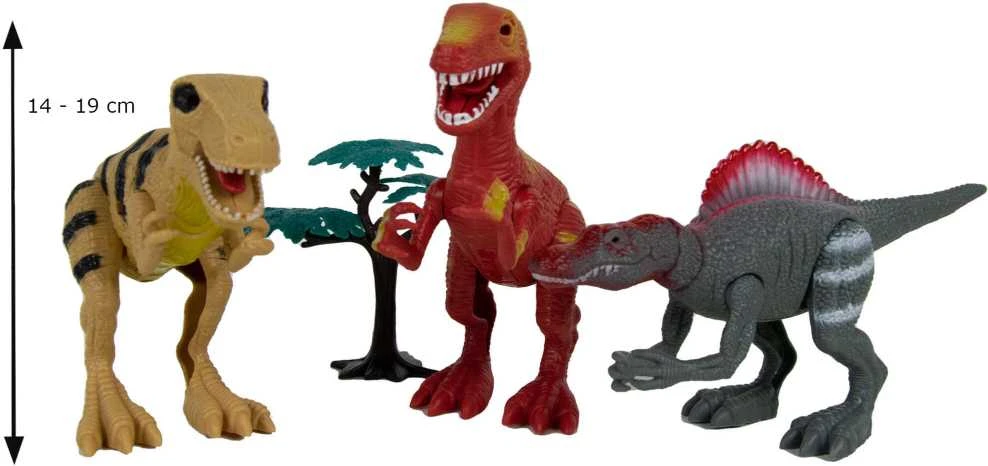 Norimpex Dinozaurų interaktyvios figūrėlės Rinkinys Judantis garsas Šviesa Riaumojimas 22 cm Spinosaurus Tyrannosaurus Velociraptor 3 vnt.