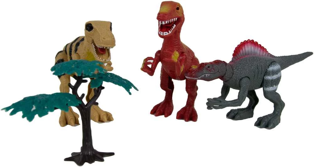 Norimpex Dinozaurų interaktyvios figūrėlės Rinkinys Judantis garsas Šviesa Riaumojimas 22 cm Spinosaurus Tyrannosaurus Velociraptor 3 vnt.