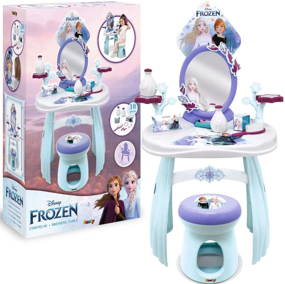„Disney Frozen“ tualetinis staliukas su taburete ir veidrodžiu 2 viename + 10 priedų