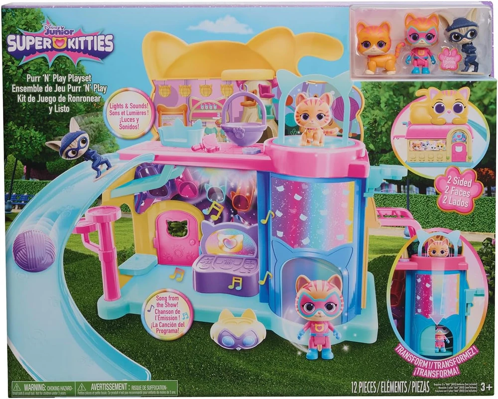 Usorteret Disney Jaunikiams „Supercats Super Kitties Purr'n'Play“ žaidimų aikštelės rinkinys + kačiukų figūrėlės, priedai, šviesa ir garsas