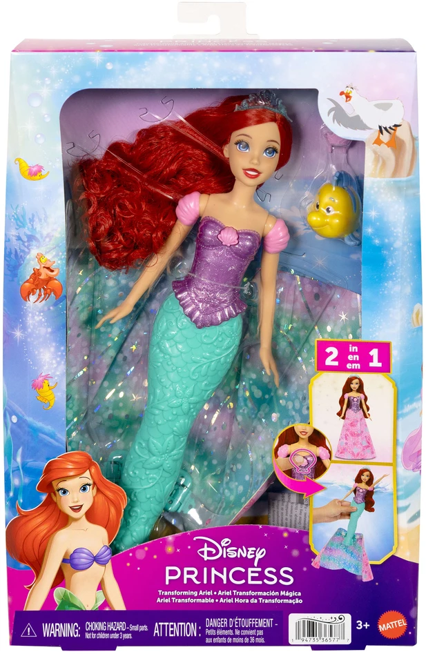 Mattel DISNEY PRINCESS lėlė Arielė su transformacijos funkcija (JLK19)
