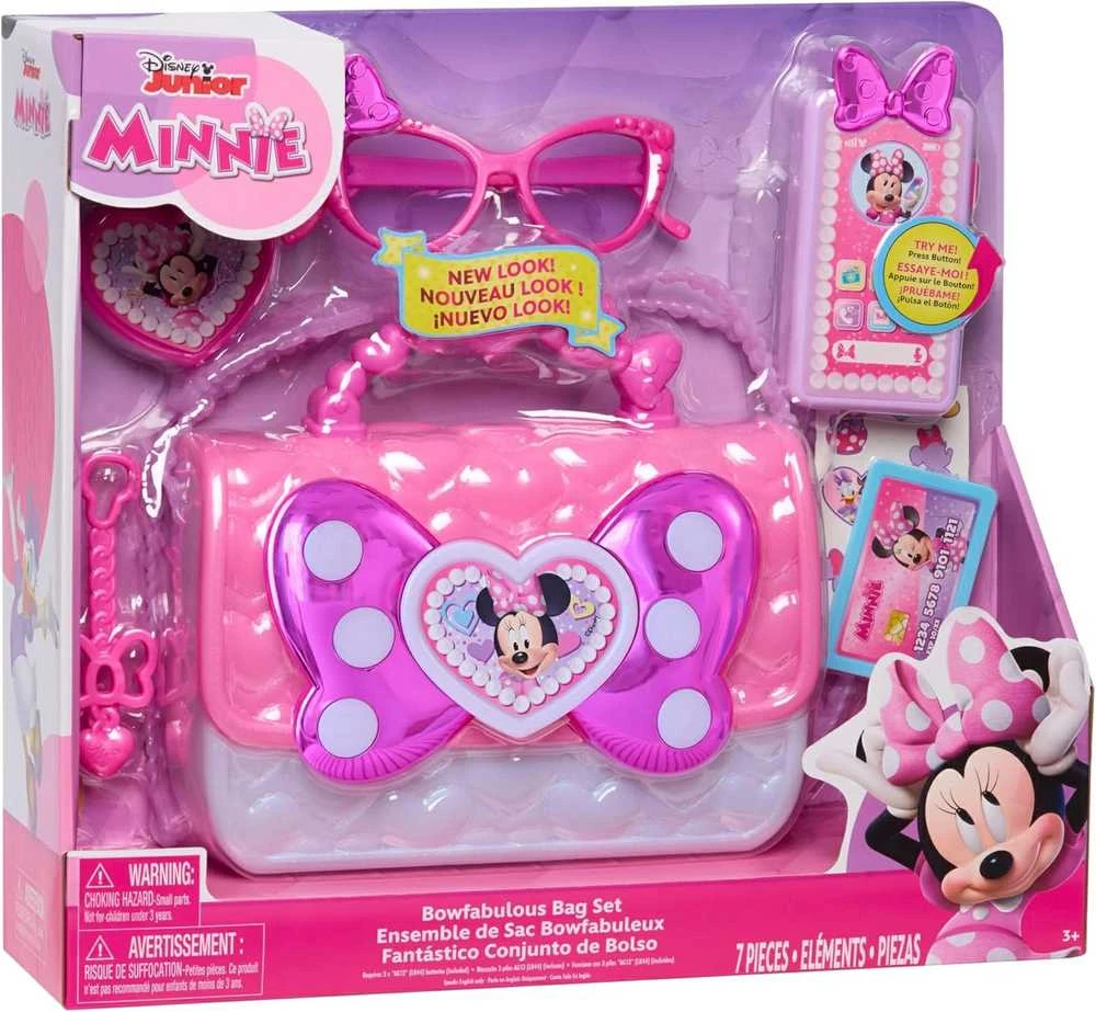 Aptel Disney Rinkinys Didelė perlinė rankinė kelioninė krepšys interaktyvus išmanusis telefonas + priedai 7 dalys Minnie Mouse