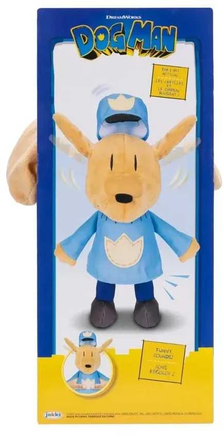 Jakks Pacific „Dream Works Dog Man“ interaktyvus pliušinis žaislas su cyptelinčiu šunimi policininku 26 cm